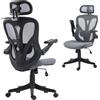 HOMCOM Sedia Ufficio Ergonomica, Braccioli Ribaltabili 3D, Poggiatesta 2D, Appendiabiti, in Rete, Grigio Scuro