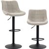 HOMCOM Set 2 Sgabelli Bar Girevoli Regolabili con Base in Metallo e Schienale, Bianco Crema