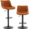 HOMCOM Set 2 Sgabelli Bar Girevoli e Regolabili con Base Metallo e Schienale, Marrone Aranciato
