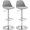 HOMCOM Set 2 Sgabelli da Bar con Schienale e Poggiapiedi, in PP, Finto cuoio e Acciaio, 38x42x82-104 cm, Grigio