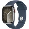 Apple Watch Series 9 GPS + Cellular Cassa 41mm in Acciaio inossidabile con Cinturino Sport Blu Tempesta - M/L