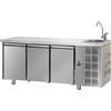 Tavolo Refrigerato 3 porte,con lavello a destra. 460 Lt. Acciaio inox. -2°/+8°C. - Cm. 187x70x85H.