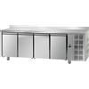 Tavolo Refrigerato 4 porte con alzatina, 620 Lt. Acciaio inox. -2°/+8°C. - Cm. 232x70x85H.