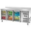 Tavolo Refrigerato 3 porte in vetro, con alzatina 417 Lt. Acciaio inox. -2°/+8°C. Cm. 179,5x70x85H.