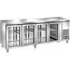 Tavolo Refrigerato 4 porte in vetro, linea eco, 553 Lt. Acciaio inox. -2°/+8°C. Cm. 223x70x85H.