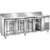 Tavolo Refrigerato 4 porte in vetro, con alzatina, linea eco, 553 Lt. Acciaio inox. -2°/+8°C. Cm. 223x70x85H.