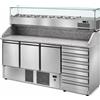 Banco pizza saladette 3 sportelli + cassettiera 6 cassetti. Vetrina e piano in granito. 190x70x152,5 - Vetrina GN 1/3