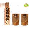 Fatto a mano Borraccia in rame puro diamantato 900 ml + 2 bicchieri touch argento e radica...