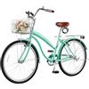 VEVOR Bicicletta Cruiser Beach Telaio in Acciaio Carico 150kg Verde Chiaro | Monomarcia, Cestino, Portapacchi Posteriore Doppi Freni V-Brake, Spostamenti Quotidiani, Dimensioni Ruota 660 mm 26 pollici