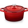 Vancasso - Pentola in ghisa per il pane per 2-4 persone, diametro 22 cm, smaltata, casseruola, per arrosto/stufato/cucinare, rotonda, rossa, 3 L