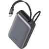 KSIX Powerbank 10.000 mAh ricarica rapida 35 W USB-C con cavo retrattile, Power Delivery, batteria esterna portatile con display LED