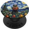 Festive Feline Fine Art Black Cat Libro di lettura di Natale Starry Winter Night Art PopSockets PopGrip Adesivo