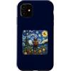 Festive Feline Fine Art Custodia per iPhone 11 Black Cat Libro di lettura di Natale Starry Winter Night Art