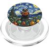 Festive Feline Fine Art Black Cat Libro di lettura di Natale Starry Winter Night Art PopSockets PopGrip per MagSafe