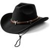 Aegistus Cappello da cowboy unisex da cowboy, cappello da cowboy, in feltro Wide Edge Western Cowboyhuts classico cappello da cowboy Outdoor Wide Edge cappello da cowboy con cinturino nero