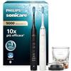 Philips Sonicare DiamondClean 9000 spazzolino elettrico sonico con app, sensore di pressione, 4 modalità di pulizia, bicchiere di ricarica, colore nero e oro rosa, confezione doppia, HX9914/57
