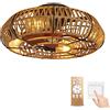 YOLEDY Lampadario con Ventilatore da Soffitto Vintage, Rustico Ventilatore da Soffitto con Luce e Telecomando Attacco E27 , Motore DC Silenzioso, Funzione Estate Inverno, Cordone di Canapa Stile Bohemien