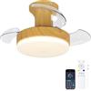 Caunmar Lampada Con Ventilatore Da Soffitto Con Pale A Scomparsa, Ventilatore Da Soffitto Con Luce Led, Dimmerabile Lampadario Con Ventola Retrattile Reversibili 6 Velocità Con Timer, Memoria-Colore legno