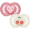 MAM Original Succhietto 6+ mesi, Set da 2 ciucci, Rosa/Neutro | Con porta ciuccio sterilizzatore portatile, Tettarella ortodontica in silicone SkinSoft, Mascherina curva, Senza BPA/BPS