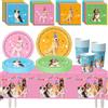 HOMAVEL Set da tavola da 69 pezzi con stampa di cani colorati | Kit di stoviglie con piatti, bicchieri, tovaglioli e una tovaglia per compleanni, picnic, buffet e riunioni di famiglia