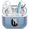 Csasan Cuffie Bluetooth, 2023 Auricolari Bluetooth 5.3 Cuffie Wireless con Bassi Potenti, ENC Riduzione del Rumore Mic, Cuffiette Bluetooth Display LED, IPX7 Impermeabili Cuffie Senza Fili Blu Cielo