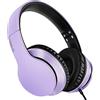 LORELEI X6 - Cuffie over-ear con microfono, leggere, pieghevoli e portatili, con bassi stereo e cavo da 1,45 m, senza groviglio, cuffie cablate per smartphone, tablet MP3/4 (viola-nero)