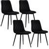 Relaxdays Sedia da pranzo, set 4, velluto, gambe in metallo, 120 kg, nera | Soggiorno e cucina, sedia da cucina imbottita