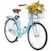 VEVOR Bicicletta Cruiser 1 Velocità da 26 pollici Bicicletta da Crociera con Cestino e Portapacchi Posteriore, Bicicletta Cruiser per Spiaggia Tempo Libero con Sedile Regolabile Azzurro Chiaro