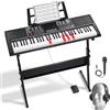 VEVOR Pianoforte Digitale Tastiera, 61 Tasti, Pianoforte Elettrico Portatile, Supporto, 600 Toni, 500 Ritmi, Altoparlanti Incorporati, Pedale Sustain, Cuffie, Microfono, USB MIDI, per Principianti
