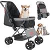VEVOR Passeggino per Animali Domestici, Passeggino per Cani a 4 Ruote con Freni, Capacità di Peso di 20 kg, Portatile Maniglia Reversibile con Finestre in Rete Traspirante per Piccoli Cani Gatti