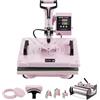 VEVOR Macchina per Trasferimento Termico 300 x 380 mm Macchina per Pressatura a Caldo 8 in 1 con Pressa Tamburo da 0,17-0,85 kg Pressatura per Magliette Oscillante a 360° per Magliette/Cappelli, Rosa