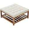 VEVOR Tavolino da Caffè Quadrato 875 x 875 x 445 mm con Ripiano Portaoggetti in Legno Massello, Poggiapiedi in Lino per Salotto, Camera da Letto, Soggiorno, 181,44 kg, Bianco Crema
