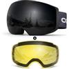 Odoland Maschera da Sci per Adulti e Giovani Lenti Sferiche Senza Montatura | Occhiali da snowboard obiettivi sferici grandangolari, antiappannamento e protezione UV, con Lente Intercambiabili magnetico