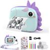 HiMont Fotocamera istantanea per bambini, fotocamera digitale con carta da stampa e scheda TF da 32 G, penne colorate e clip per foto fai da te, regalo per bambini dai 3 ai 14 anni (verde)