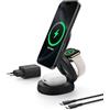 Belkin BoostCharge Caricatore Wireless Magnetico Qi2 15W Convertibile 3in1 | Stazione di Ricarica Pieghevole MagSafe, Certificazione Qi2, per iPhone, Apple Watch, AirPods, Caricatore da Muro 36W