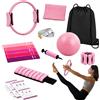 Relaxdays Set Pilates Relaxdays, 13 pezzi, composto da: cerchio, palla, 6 elastici di resistenza, polsini pesanti, accessori per pilates da utilizzare a casa, colore rosa