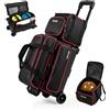 OEM VEVOR, borsa da bowling con ruote (per 2+1 palle) + borsa da bowling (mini) per 2+1 palle, realizzata in tessuto Oxford 600D, colore rosso e nero, adatta per scarpe fino alla taglia US 16 e per accessori, dotata di maniglia telescopica (fino a 1016 …
