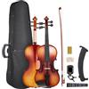 VEVOR Set di Violini da 355 mm Set Completo per Violino in Legno Massello, Misura Standard, con Custodia Rigida, Colofonia, Archetto, Spalliera, Ponticello, Corde Extra, Marrone Lucido