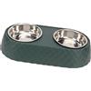 Generic Ciotole Doppie per Animali Domestici Antiscivolo in Acciaio Inossidabile con Supporto Decorativo Bowknot per Cani Gatti, Ciotole per Acqua per Alimenti Facili da Pulire per Animali di (verde