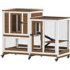 PawHut Gabbia per conigli interna su ruote legno 110x50x86 cm marrone | Design di lusso, gabbia a 3 livelli, 3 vassoi rimovibili, recinto spazioso, per conigli nani, porcellini d'India