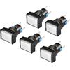 Heschen 16 mm rettangolo interruttore a pulsante momentaneo 1NO 1NC 5Pin 24V LED lampada 5 Pack (bianco)