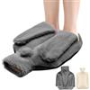 JNUYISW Scalda Piedi non Elettrico, 2 in 1 Scaldapiedi Borsa Acqua Calda per Uomo Donna 2L Grande Pantofole Riscaldanti Lavabile Rimovibile Riutilizzabile Scaldapiedi Peluche Morbido 37x30cm (Grigio)