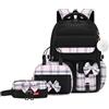 Tanou Set Zaino Elementari Bambina, 3 Pezzi Zaino Scuola per Ragazze con Borsa Termica e Astuccio, Zaini Kawaii alla Moda per Bambine dalla Terza Elementare alla Prima Media, Nera