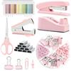 WANDGU Set Cancelleria Ufficio: Set di Forniture per Ufficio, Rosa Desk Accessory Kit con Spillatrice, levapunti, Clip, Forbici e Linguette per le Donne, Regalo per Impiegati d'ufficio, Gli Studenti