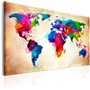 B&D XXL - Lavagna Di Sughero per Puntine - Mappa Mondo 120x80 cm 1 Pezzo - Bacheca Sughero da Parete & Quadro su tela in un Uno - Grande Decorativo per Parete per le Note - Terra k-C-0038-p-a