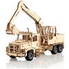 Cuteefun Modello Auto in Legno, Puzzle 3D Meccanico, Funzione a Strappo, Lavorazione Artigianale & Arredamento da Scrivania, Regalo per Adulti Adolescenti & Appassionati di Auto (Escavatore)