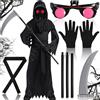 Frasheng Costume da Grim Reaper unisex,Costume Mietitore Bambino & Adulto,Costume di Reaper per Fantasma Spaventoso Morte,con Occhiali Luminosi,Falce Della Morte,per Cosplay,Carnevale