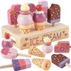HERSITY Gelateria Bambini Legno, Giocattoli Gelato Cibo Bambini (Rosa) | Negozio Giocattolo, Giochi Accessori Cucina, Gioco di Ruolo Regali per Bambina 2 3 4 Anni