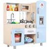 MAMIZO Cucina Legno per Bambini, con Effetti Simulati di Luce e Suono | Cucina Giocattolo in Legno con Telefono, Orologio, Macchina per il Ghiaccio, 81x74x30 cm, Blu