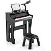 KOMFOTTEU Pianola Bambini Musicale Tastiera, Tastiera Digitale a 37 Tasti, Mini Tastiera per Bambini con Effetti Luminosi e Microfono, Strumenti Musicali con Sgabello, 22 Battiti/8 Toni/8 Ritmi (Nero)